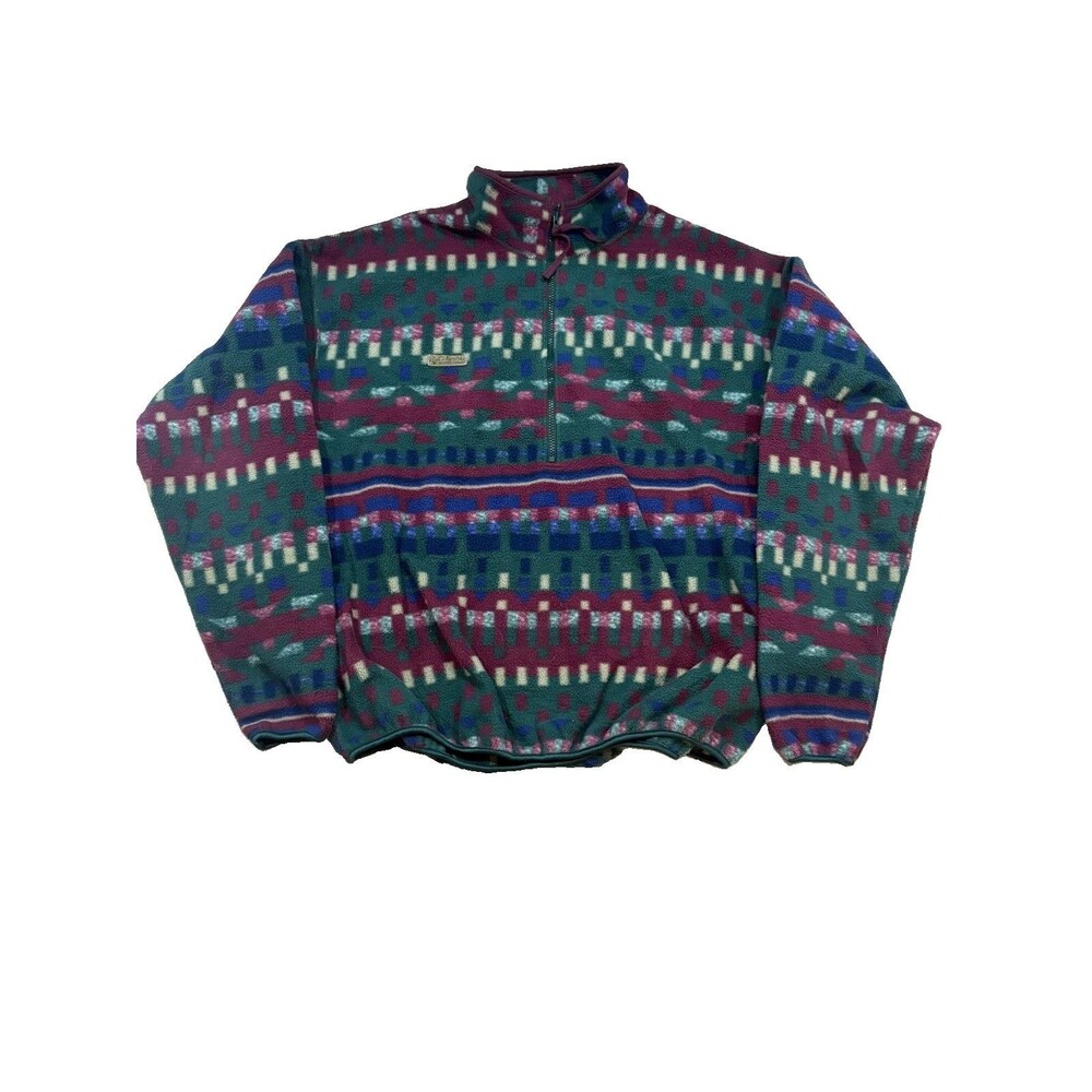 Vintage 90s Columbia Aztec Fleece Pullover Jacket Mens XL Half Zip Made In USA